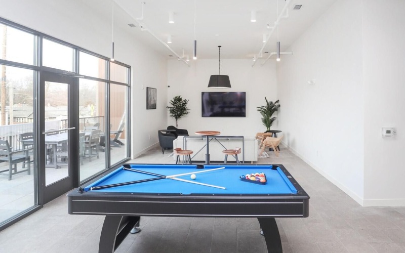 a pool table in a room